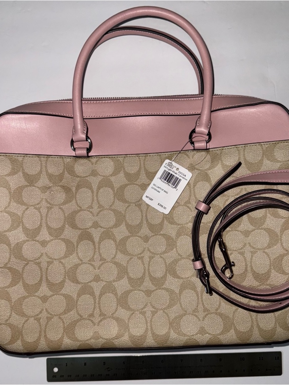 Brand new Coach Pink and Khaki Signature Satchel - Picture 2 of 4